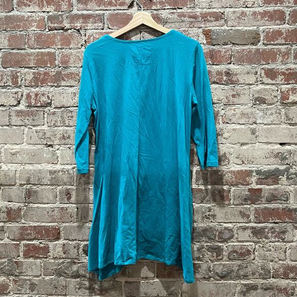 Johnny Was Teal Blue Embroidered Tunic Top Size Medium - Picture 6 of 8